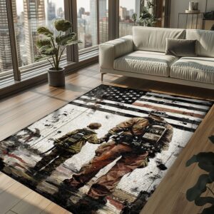 Home Heroes: Dad Fire Fighter and Son Firefighter Personalized Floor Coverings, Firefighter Rugs for Living Room Bedroom, Firefighter Rectangular Rugs Full Size FR97