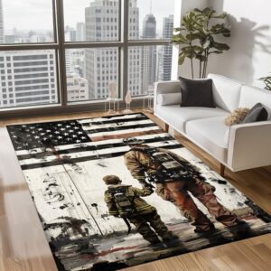 Home Heroes: Dad Fire Fighter and Son Firefighter Personalized Floor Coverings, Firefighter Rugs for Living Room Bedroom, Firefighter Rectangular Rugs Full Size FR97