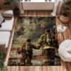 Home Tribute: Dad Fire Fighter and Son Firefighter Patterned Personalized Rugs, Firefighter Rugs for Living Room Bedroom, Firefighter Rectangular Rugs Full Size FR88
