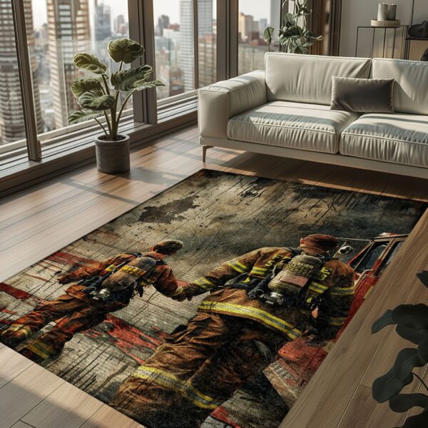 Home Tribute: Dad Fire Fighter and Son Firefighter Patterned Personalized Rugs, Firefighter Rugs for Living Room Bedroom, Firefighter Rectangular Rugs Full Size FR88