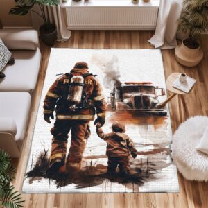 Honoring Heroes: Dad Fire Fighter and Son Firefighter Personalized Area Rug, Firefighter Rugs for Living Room Bedroom, Firefighter Rectangular Rugs Full Size FR83