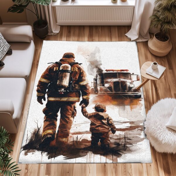 Honoring Heroes: Dad Fire Fighter and Son Firefighter Personalized Area Rug, Firefighter Rugs for Living Room Bedroom, Firefighter Rectangular Rugs Full Size FR83