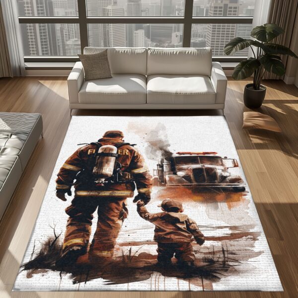 Honoring Heroes: Dad Fire Fighter and Son Firefighter Personalized Area Rug, Firefighter Rugs for Living Room Bedroom, Firefighter Rectangular Rugs Full Size FR83
