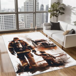 Honoring Heroes: Dad Fire Fighter and Son Firefighter Personalized Area Rug, Firefighter Rugs for Living Room Bedroom, Firefighter Rectangular Rugs Full Size FR83