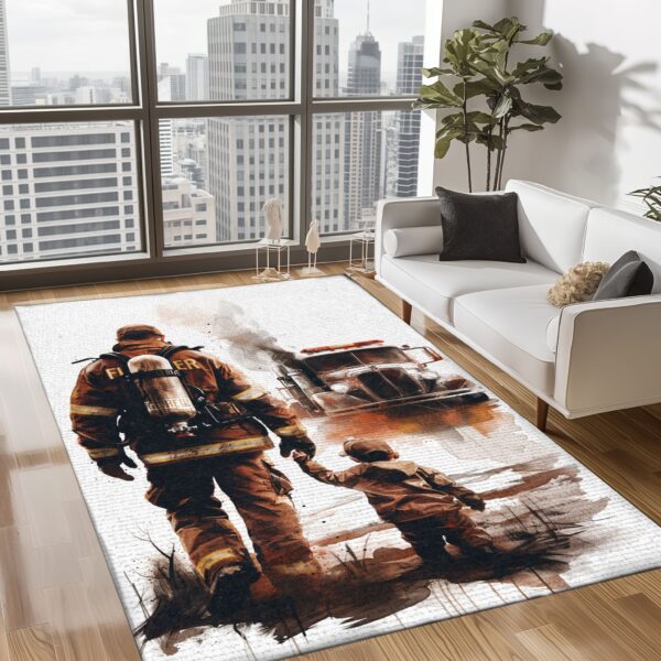 Honoring Heroes: Dad Fire Fighter and Son Firefighter Personalized Area Rug, Firefighter Rugs for Living Room Bedroom, Firefighter Rectangular Rugs Full Size FR83