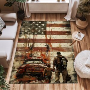 Inspirational Decor: Dad Fire Fighter and Son Firefighter Theme Personalized Rugs, Firefighter Rugs for Living Room Bedroom, Firefighter Rectangular Rugs Full Size FR86