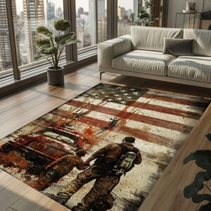 Inspirational Decor: Dad Fire Fighter and Son Firefighter Theme Personalized Rugs, Firefighter Rugs for Living Room Bedroom, Firefighter Rectangular Rugs Full Size FR86