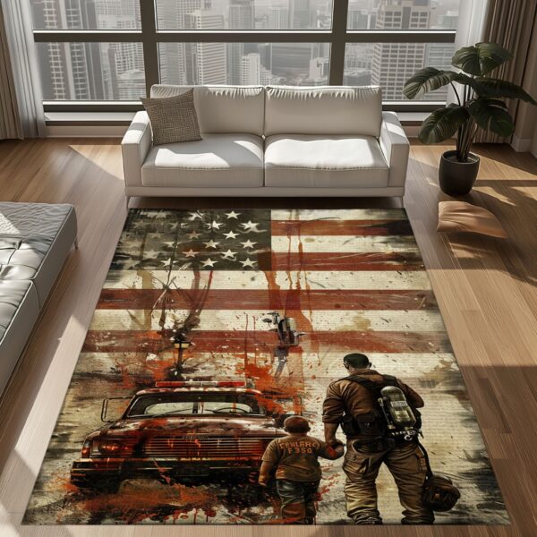 Inspirational Decor: Dad Fire Fighter and Son Firefighter Theme Personalized Rugs, Firefighter Rugs for Living Room Bedroom, Firefighter Rectangular Rugs Full Size FR86
