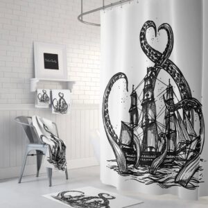 Kraken Shower Curtain Black And White for Bathroom