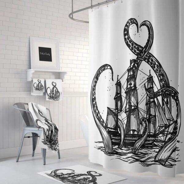 Kraken Shower Curtain Black And White for Bathroom