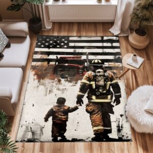 Legacy of Courage: Dad Fire Fighter and Son Firefighter Personalized Rug Collection, Firefighter Rugs for Living Room Bedroom, Firefighter Rectangular Rugs Full Size FR98