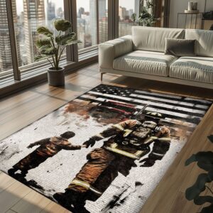 Legacy of Courage: Dad Fire Fighter and Son Firefighter Personalized Rug Collection, Firefighter Rugs for Living Room Bedroom, Firefighter Rectangular Rugs Full Size FR98