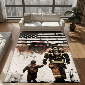 Legacy of Courage: Dad Fire Fighter and Son Firefighter Personalized Rug Collection, Firefighter Rugs for Living Room Bedroom, Firefighter Rectangular Rugs Full Size FR98