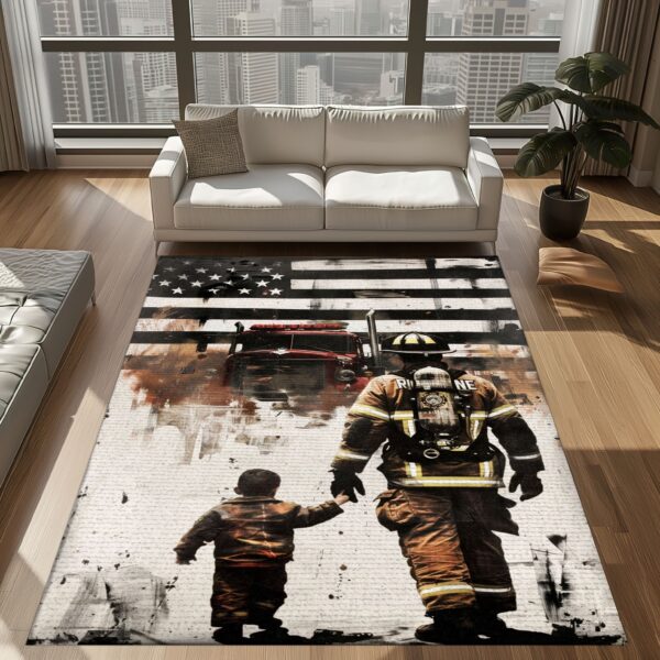 Legacy of Courage: Dad Fire Fighter and Son Firefighter Personalized Rug Collection, Firefighter Rugs for Living Room Bedroom, Firefighter Rectangular Rugs Full Size FR98