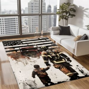 Legacy of Courage: Dad Fire Fighter and Son Firefighter Personalized Rug Collection, Firefighter Rugs for Living Room Bedroom, Firefighter Rectangular Rugs Full Size FR98
