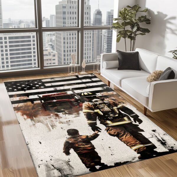 Legacy of Courage: Dad Fire Fighter and Son Firefighter Personalized Rug Collection, Firefighter Rugs for Living Room Bedroom, Firefighter Rectangular Rugs Full Size FR98