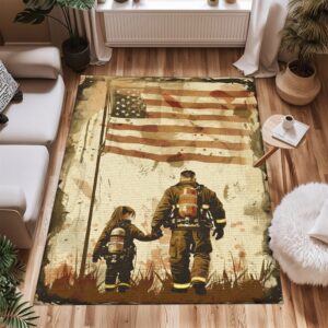 Loving Memories: Personalized Firefighter Rugs for Dad and Daughter, Firefighter Rugs for Living Room Bedroom, Firefighter Rectangular Rugs Full Size FR115