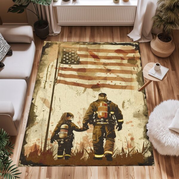 Loving Memories: Personalized Firefighter Rugs for Dad and Daughter, Firefighter Rugs for Living Room Bedroom, Firefighter Rectangular Rugs Full Size FR115