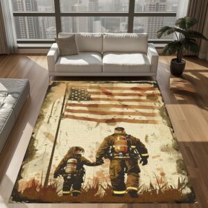 Loving Memories: Personalized Firefighter Rugs for Dad and Daughter, Firefighter Rugs for Living Room Bedroom, Firefighter Rectangular Rugs Full Size FR115