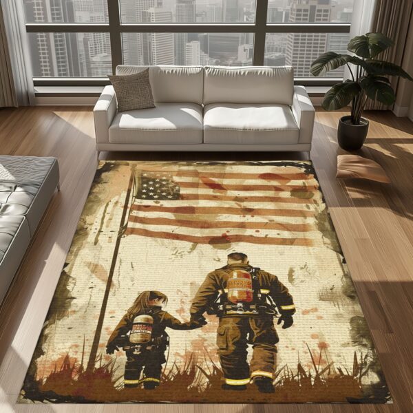 Loving Memories: Personalized Firefighter Rugs for Dad and Daughter, Firefighter Rugs for Living Room Bedroom, Firefighter Rectangular Rugs Full Size FR115