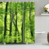 Lust Green Forest Shower Curtain, Outdoor Landscape Rain Forest Trees, Linen Bathroom Curtain, Home Bath Decor