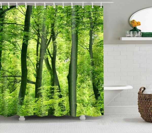 Lust Green Forest Shower Curtain, Outdoor Landscape Rain Forest Trees, Linen Bathroom Curtain, Home Bath Decor