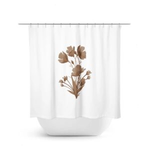 Minimalist Bathroom, Farmhouse Bathroom Decor, Flowers Shower Curtain, Flower Bath Curtain, Brown Bathroom