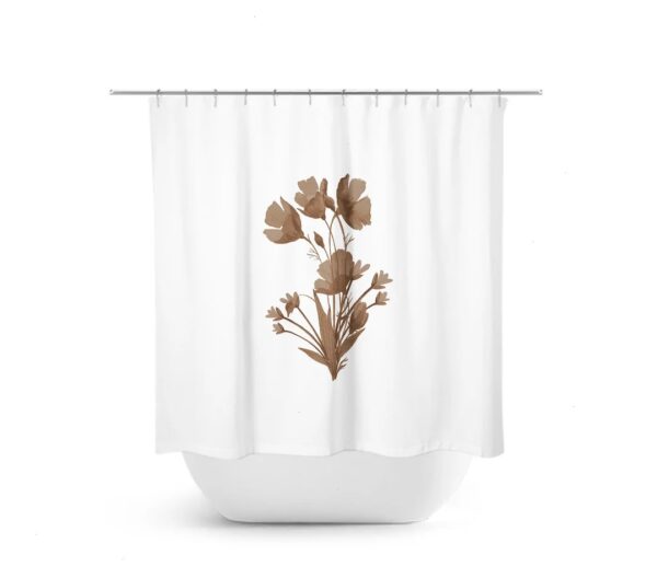 Minimalist Bathroom, Farmhouse Bathroom Decor, Flowers Shower Curtain, Flower Bath Curtain, Brown Bathroom