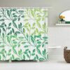 Minimalist Green Leaves Shower Curtain, Botanical Tropical Simple Fabric Bathroom Curtain, Simple Home Bath Decor