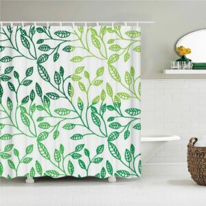Minimalist Green Leaves Shower Curtain, Botanical Tropical Simple Fabric Bathroom Curtain, Simple Home Bath Decor