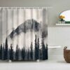 Misty Mountain Shower Curtain, Black And White Scenic Outdoor Landscape, Home Bath Decor Accessories