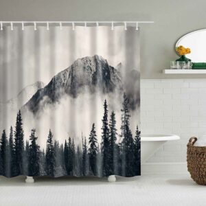 Misty Mountain Shower Curtain, Black And White Scenic Outdoor Landscape, Home Bath Decor Accessories