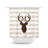 Monogram Shower Curtain, Deer Head Antler Bathtub Curtain, Woodland Bathroom, Brown Bathroom Decor, Brown Stripe Boy Bathroom