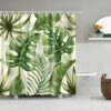 Monstera Green Palm Leaves Shower Curtain, Botanical Tropical Rain Forest Plant Fabric Bathroom Curtain, Bath Curtain