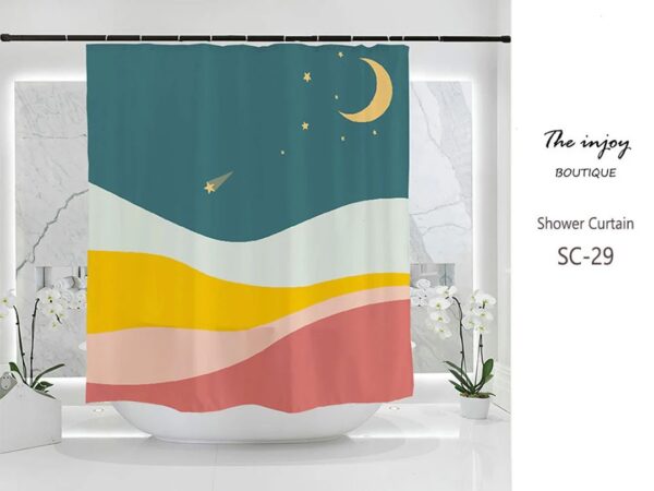 Moon And Stars Phases Shower Curtain, Farmhouse Shower Curtains, Boho Home Decor