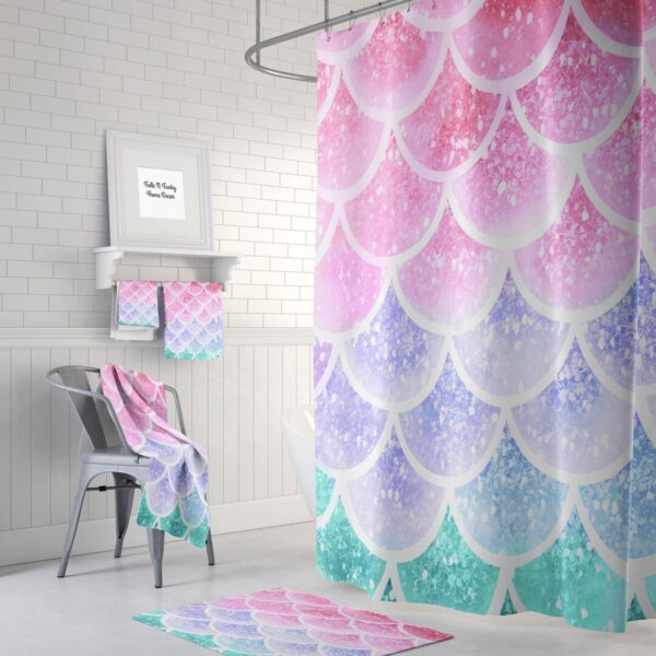 Pastel Mermaid Scales Shower Curtain for Bathroom Decor, Home Decor