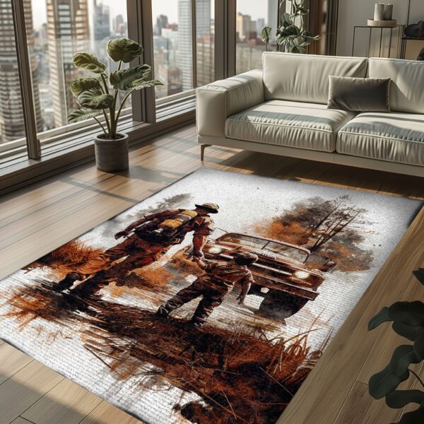 Patriotic Fireman Custom Rectangular Rug: Celebrate Patriotism and Heroism, Firefighter Rugs for Living Room Bedroom, Firefighter Rectangular Rugs Full Size FR80