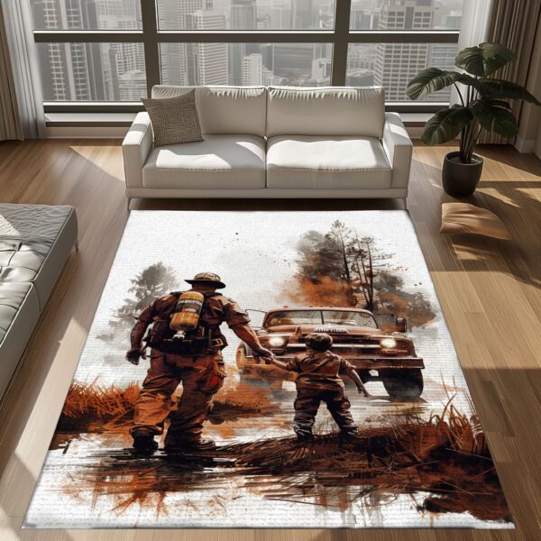 Patriotic Fireman Custom Rectangular Rug: Celebrate Patriotism and Heroism, Firefighter Rugs for Living Room Bedroom, Firefighter Rectangular Rugs Full Size FR80