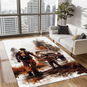 Patriotic Fireman Custom Rectangular Rug: Celebrate Patriotism and Heroism, Firefighter Rugs for Living Room Bedroom, Firefighter Rectangular Rugs Full Size FR80