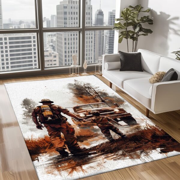 Patriotic Fireman Custom Rectangular Rug: Celebrate Patriotism and Heroism, Firefighter Rugs for Living Room Bedroom, Firefighter Rectangular Rugs Full Size FR80