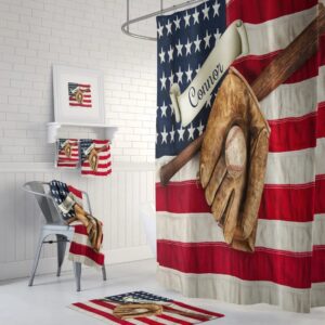 Personalized Baseball Shower Curtain for Bathroom Decor, Home Decor