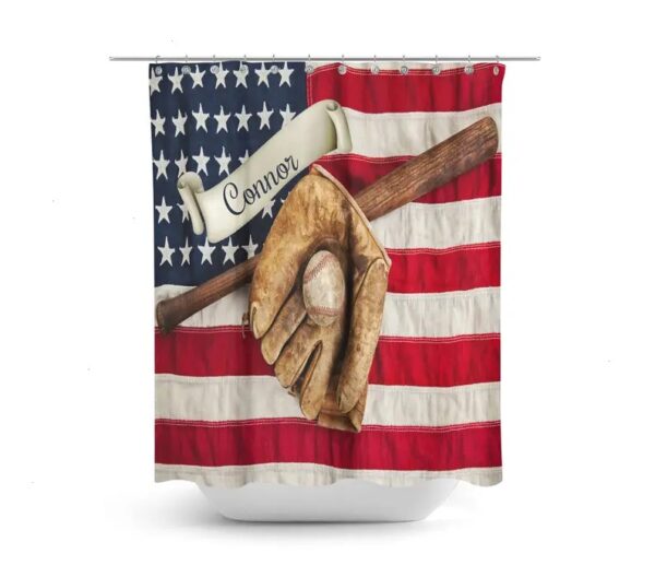 Personalized Baseball Shower Curtain for Bathroom Decor, Home Decor