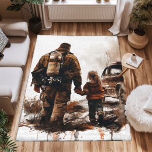 Personalized Dad and Daughter Firefighter Bond: Living Room Bedroom Rugs, Firefighter Rugs for Living Room Bedroom, Firefighter Rectangular Rugs Full Size FR111