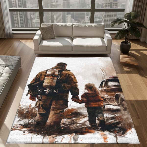 Personalized Dad and Daughter Firefighter Bond: Living Room Bedroom Rugs, Firefighter Rugs for Living Room Bedroom, Firefighter Rectangular Rugs Full Size FR111