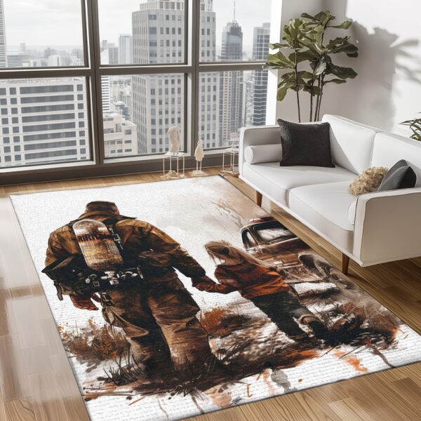 Personalized Dad and Daughter Firefighter Bond: Living Room Bedroom Rugs, Firefighter Rugs for Living Room Bedroom, Firefighter Rectangular Rugs Full Size FR111