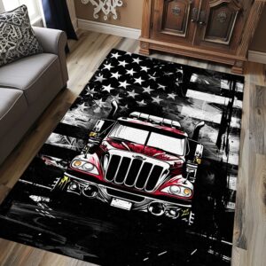 Personalized Firefighter Courage and Bravery Area Rug: Inspire Heroic Actions at Home, Firefighter Rugs for Living Room Bedroom, Firefighter Rectangular Rugs Full Size FR53