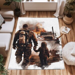 Personalized Firefighter Dad and Daughter Area Rug, Firefighter Rugs for Living Room Bedroom, Firefighter Rectangular Rugs Full Size FR113