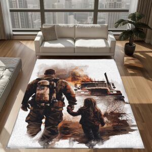 Personalized Firefighter Dad and Daughter Area Rug, Firefighter Rugs for Living Room Bedroom, Firefighter Rectangular Rugs Full Size FR113