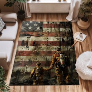 Personalized Firefighter Dad and Son Rug Set, Firefighter Rugs for Living Room Bedroom, Firefighter Rectangular Rugs Full Size FR106