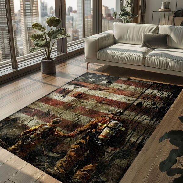Personalized Firefighter Dad and Son Rug Set, Firefighter Rugs for Living Room Bedroom, Firefighter Rectangular Rugs Full Size FR106